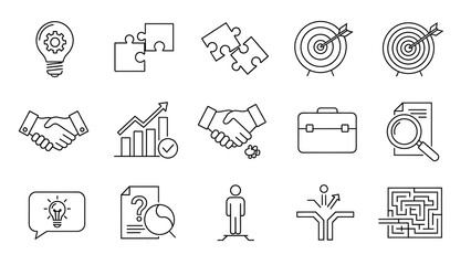 Set of vector icons of solutions for web design isolated on white background.