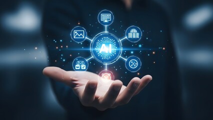 Person holding a glowing digital sphere representing web services and online business solutions in the future