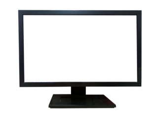 Computer monitor mock-up.e with blank screen. black desktop isolated on white or transparent background.