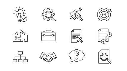 Fototapeta premium Set of vector icons of solutions for web design isolated on white background.