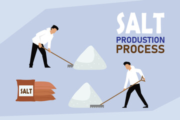 Salt Production Process and Harvesting in Salt Flats 2d flat vector illustration