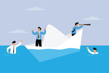 Business Leadership and Strategy: Navigating Risk in a Paper Boat 2d flat vector illustration