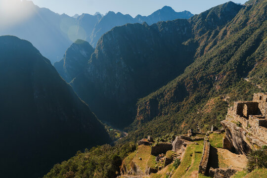 Scenic view of Machu Picchu in Peru at sunrise 