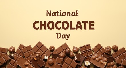 National Chocolate Day with a large pile of assorted chocolate bars and candies Keywords: national chocolate day, chocolate, candy, sweet, treat