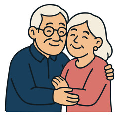 Elderly couple smiling embracing happy together love senior affectionate illustration