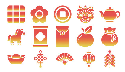 Collection of grainy gradient icons for Lunar New Year 2026 celebration