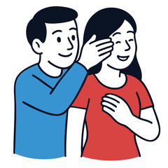 Man woman surprise happy couple illustration cartoon playful love relationship