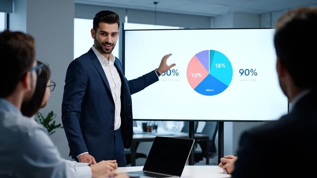 Man Presenting Business Data to Colleagues in Conference Room