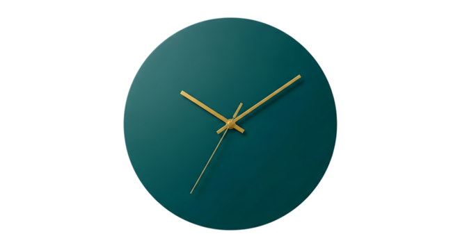 Modern Teal Wall Clock with Gold Hands and Roman Numerals Design