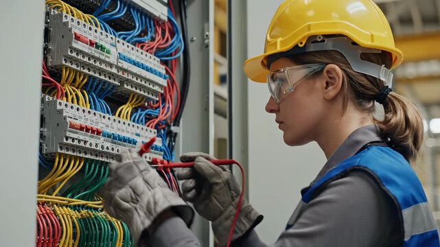 Electrical Engineer Inspecting Wires Inside Electrical Panel for Maintenance.