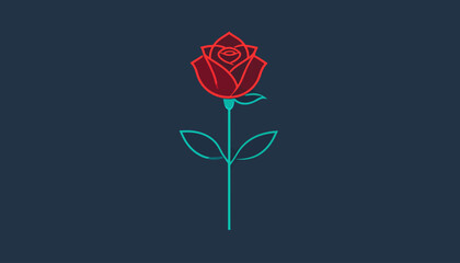 Red rose vector illustration of a single isolated blossom for love and romance on a white background