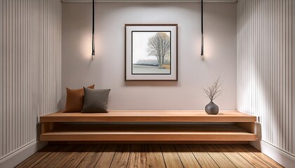 Fototapeta premium Interior design photo of minimalist home gym with wooden floor and bench