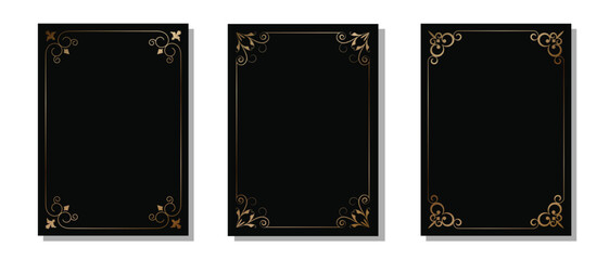 Luxury black cover vector design. Set of vintage border with golden color in black background. Suit for invitation card, award, certificate, and others
