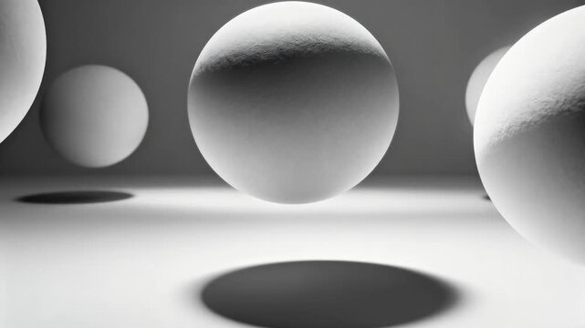 minimalist arrangement of floating spheres with soft shadows, concept equilibrium and focus, mental balance hypnotism design