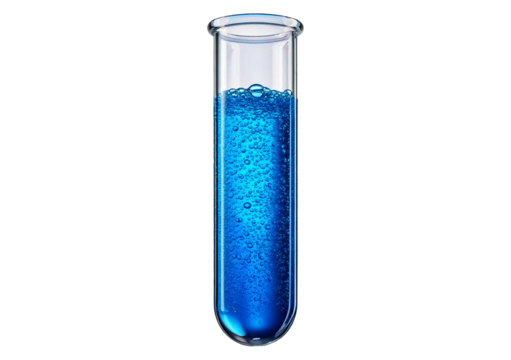Test tube containing Blue liquid, commonly used in scientific or medical visuals isolated on transparent or white background - Powered by Adobe