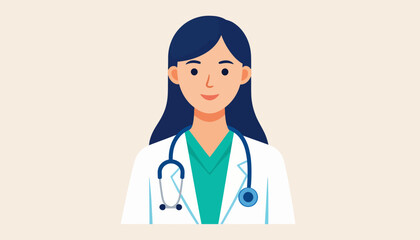 Female physician smiling with stethoscope in a hospital clinic setting