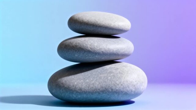 mindfulness objects stacked smooth stones on soft gradient background, clean commercial wellness aesthetic, self hypnosis balance concept