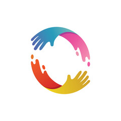 Obraz premium Hand care logo with charity design vector, unity logo template