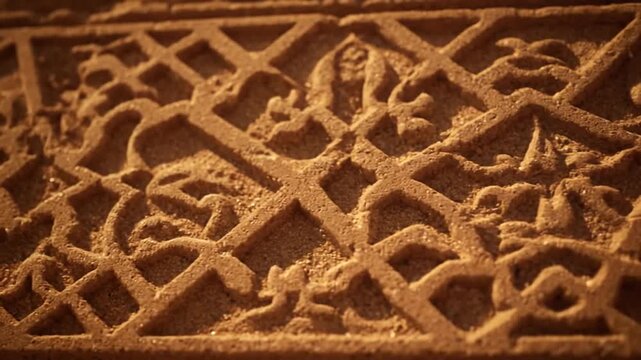 Closeup of Carved Sandstone with Intricate Geometric Pattern