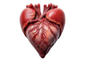 Close-up with a real animal heart isolated on transparent or white background
