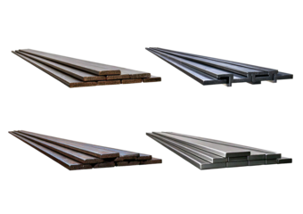 Set Flat rectangular metal bars isolated on transparent or white background