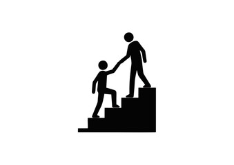 Silhouette icon of a person helping another climb stairs, symbolizing support, mentorship, and career growth
