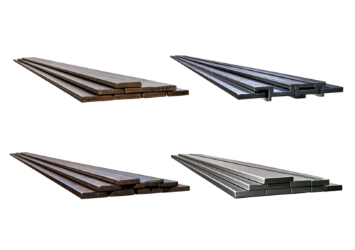 Set Flat rectangular metal bars isolated on transparent or white background