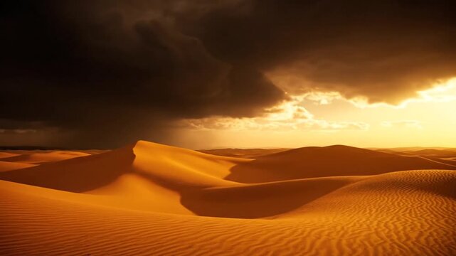 Sand Dunes Landscape at Sunset with Dramatic Sky