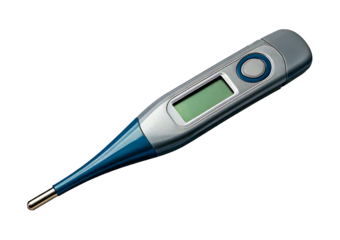Industrial digital thermometer with probe isolated on transparent or white background