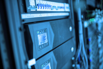 Advanced Data Center Equipment in Blue Light