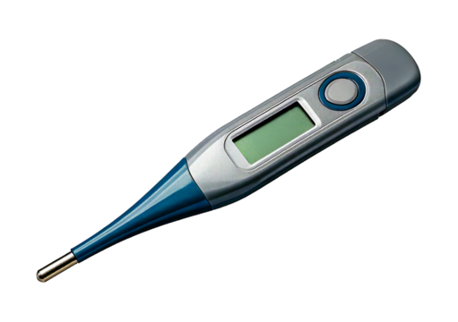 Industrial digital thermometer with probe isolated on transparent or white background