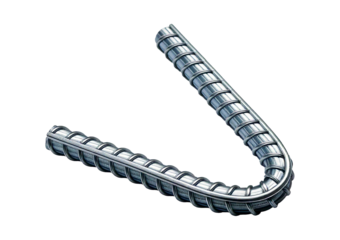 New Curved Reinforcing Steel Bar, Close-Up, Silver, Isolated on Transparent or White Background