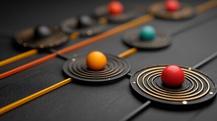 Obraz premium A game board featuring a red ball signifying strategy and fun in playful activities and competitive engagement