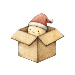 Fototapeta premium Adorable Christmas Character in a Box with Santa Hat