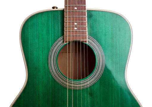 Old green guitar isolated on transparent or white background