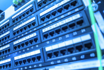 Network Rack with Ethernet Ports and Cables