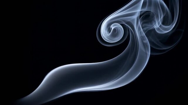elegant swirl of smoke on black background, high clarity, smooth shape, perfect for conceptual hypnosis visuals, hypnotism day concept