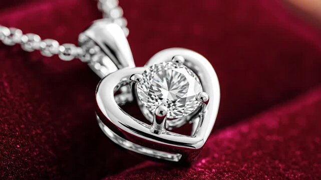 Sparkling heart shaped gemstone pendant necklace with silver chain macro detail