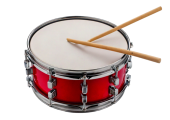 Red drum with drum sticks isolated on transparent or white background