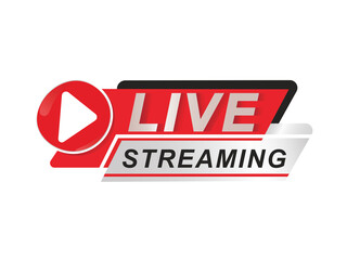 Live streaming Logo design - red design element with play button for media and TV news or online Publishing