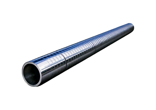 Single metal round pipe isolated on transparent or white background