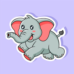 Sticker of Cute Elephant Vector Illustration Kawaii