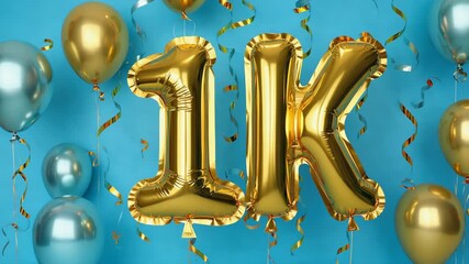 hot air balloons and text 1k. milestone achievement for social media celebrations like reaching 1000 followers. - Powered by Adobe
