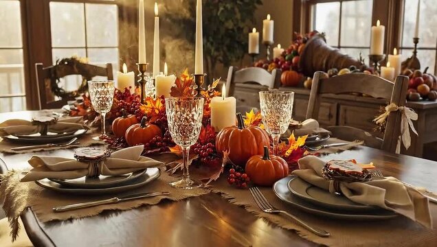 Thanksgiving table setting ideas: fall decor, pumpkins, candles, and elegant table design tips