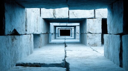 A long narrow hallway symbolizing a concept of false breakout into liquidity pocket in financial trading