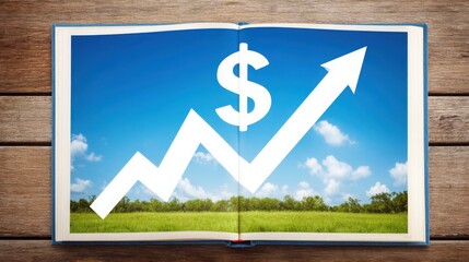 Dollar sign symbolizing financial growth on a book representing financial literacy and knowledge development concept