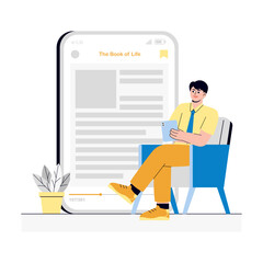 Boy reading E book Illustration