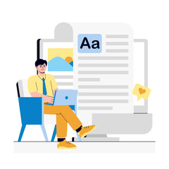 Man Writes blog articles Illustration