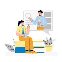 Girl Joining educational webinar Illustration