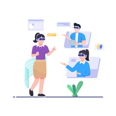 Virtual reality meeting collaboration and teamwork in the office.